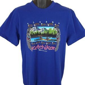 Vintage Ketchikan Alaska T Shirt Mens Size Large Blue 90s West Coast Art Travel